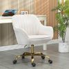 360° Beige Boucle Fabric Swivel Chair With High Back, Adjustable Working Chair With Golden Color Base