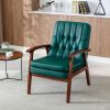 Mid Century Single Armchair Sofa Accent Chair Retro Modern Solid Wood Armrest Accent Chair, Fabric Upholstered Wooden Lounge Chair Blackish Green