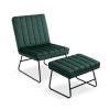 Green Modern Lazy Lounge Chair, Contemporary Single Leisure Upholstered Sofa Chair Set