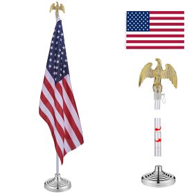 8FT Silver Telescoping Al Flag Pole With US Flag & Eagle