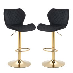 Black Velvet Adjustable Swivel Bar Stools Set Of 2 Modern Counter Height Barstools With Golden Color Base