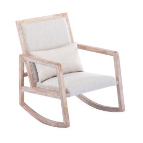 Solid wood linen fabric antique white wash painting rocking chair with removable lumbar pillow