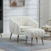 Velvet Accent Chair with Ottoman; Modern Tufted Barrel Chair Ottoman Set for Living Room Bedroom; Golden Finished; Beige