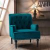 Dryades Armchair with Rubberwood Legs and Nailhead Trim