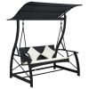 3-Seater Garden Swing Bench with Canopy Poly Rattan Black