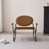 Retro Leisure Accent Chair with Soft Oval Padded Back and Cushion Seat, Black Metal Frame, Brown PU Leather