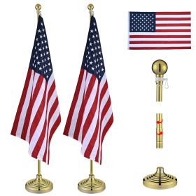 8FT Golden Telescoping Al Flag Pole With US Flag & Ball/2pcs