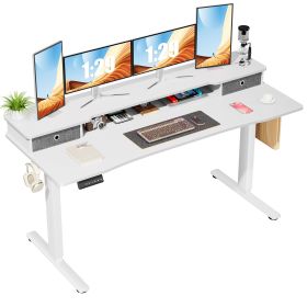 Sweetcrispy Home Office Height Adjustable Electric Standing Desk with Storage Shelf Double Drawer