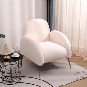 Accent Upholstered Single Chair White Sherpa Armchair with Golden Legs for living room, bedroom, office