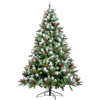 Artificial Christmas Tree Flocked Pine Needle Tree with Cones Red Berries 7.5 ft Foldable Stand