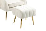 Velvet Accent Chair with Ottoman; Modern Tufted Barrel Chair Ottoman Set for Living Room Bedroom; Golden Finished; Beige