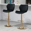 Black Velvet Adjustable Swivel Bar Stools Set Of 2 Modern Counter Height Barstools With Golden Color Base