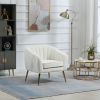 Velvet Accent Chair with Ottoman; Modern Tufted Barrel Chair Ottoman Set for Living Room Bedroom; Golden Finished; Beige