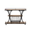 Industrial Black Bar Serving Cart for home with Wine Rack and Glass Holder;  3-tier Shelves;  Metal Frame