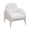 Accent Upholstered Single Chair White Sherpa Armchair with Golden Legs for living room, bedroom, office