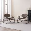 Modern Accent Chair with Metal Frame, Upholstered Comfy Oval Back with Lattic, Armchair for Living Room, Bedroom, Dark Brown