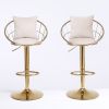 Off-White velvet bar chair, pure gold plated, unique design,360 degree rotation, adjustable height,Suitable for dinning room and bar,set of 2