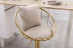 Off-White velvet bar chair, pure gold plated, unique design,360 degree rotation, adjustable height,Suitable for dinning room and bar,set of 2