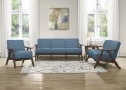 Modern Home Furniture Blue Fabric Upholstered 1pc Accent Chair Cushion Back and Seat Walnut Finish Solid Rubber Wood Furniture