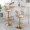 Off-White velvet bar chair, pure gold plated, unique design,360 degree rotation, adjustable height,Suitable for dinning room and bar,set of 2