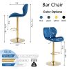 Dark Blue Velvet Adjustable Swivel Bar Stools Set Of 2 Modern Counter Height Barstools With Golden Color Base