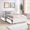 Full Size Wood Platform Bed Frame with 4 Storage Drawers and Headboard of White Color for All Ages