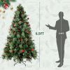 6.5ft Pre-Lit Artificial Flocked Christmas Tree with 350 LED Lights&1200 Branch Tips,Pine Cones& Berries