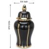 Black Linear Gilded Ginger Jar with Removable Lid