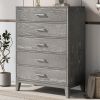 Modern Concise Style Grey Wood Grain Five-Drawer Chest with Tapered Legs and Smooth Gliding Drawers