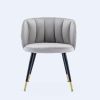 Grey velvet lounge chair, black metal feet, unique back design, suitable for office, living room, bedroom