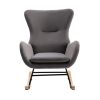 Velvet Fabric Padded Seat Rocking Chair With High Backrest And Armrests