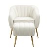 Velvet Accent Chair with Ottoman; Modern Tufted Barrel Chair Ottoman Set for Living Room Bedroom; Golden Finished; Beige