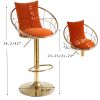 Orange velvet bar chair, pure gold plated, unique design,360 degree rotation, adjustable height,Suitable for dinning room and bar,set of 2