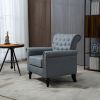 Mid-Century Modern Accent Chair, Linen Armchair w/Tufted Back/Wood Legs, Upholstered Lounge Arm Chair Single Sofa for Living Room Bedroom, Gray