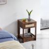 15.75" Rattan End table with drawer; Modern nightstand; side table for living roon; bedroom; Rustic Brown