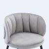 Grey velvet lounge chair, black metal feet, unique back design, suitable for office, living room, bedroom