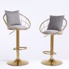 Grey velvet bar chair, pure gold plated, unique design,360 degree rotation, adjustable height,Suitable for dinning room and bar,set of 2