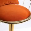 Orange velvet bar chair, pure gold plated, unique design,360 degree rotation, adjustable height,Suitable for dinning room and bar,set of 2