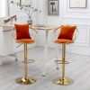 Orange velvet bar chair, pure gold plated, unique design,360 degree rotation, adjustable height,Suitable for dinning room and bar,set of 2