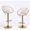 Off-White velvet bar chair, pure gold plated, unique design,360 degree rotation, adjustable height,Suitable for dinning room and bar,set of 2