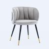 Grey velvet lounge chair, black metal feet, unique back design, suitable for office, living room, bedroom