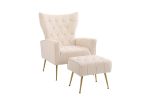 Modern Accent Chair with Ottoman, Comfy Armchair for Living Room, Bedroom, Apartment, Office (Beige)