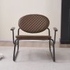 Modern Accent Chair with Metal Frame, Upholstered Comfy Oval Back with Lattic, Armchair for Living Room, Bedroom, Dark Brown