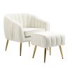 Velvet Accent Chair with Ottoman; Modern Tufted Barrel Chair Ottoman Set for Living Room Bedroom; Golden Finished; Beige