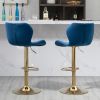 Dark Blue Velvet Adjustable Swivel Bar Stools Set Of 2 Modern Counter Height Barstools With Golden Color Base