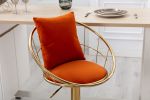 Orange velvet bar chair, pure gold plated, unique design,360 degree rotation, adjustable height,Suitable for dinning room and bar,set of 2