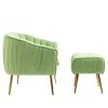 Velvet Accent Chair with Ottoman, Modern Tufted Barrel Chair Ottoman Set for Living Room Bedroom, Golden Finished, Grass Green