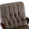 Mid Century Single Armchair Sofa Accent Chair Retro Modern Solid Wood Armrest Accent Chair, Fabric Upholstered Wooden Lounge Chair Khaki