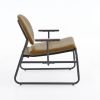 Retro Leisure Accent Chair with Soft Oval Padded Back and Cushion Seat, Black Metal Frame, Brown PU Leather