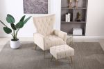 Modern Accent Chair with Ottoman, Comfy Armchair for Living Room, Bedroom, Apartment, Office (Beige)